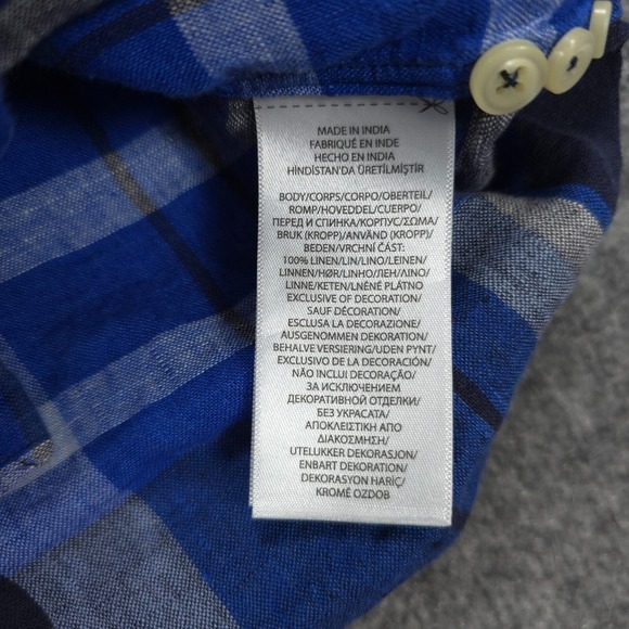 Ralph Lauren‎ Shirt Mens Extra Large Blue Plaid 100% Linen Pony Logo Dress Prep - Picture 6 of 12